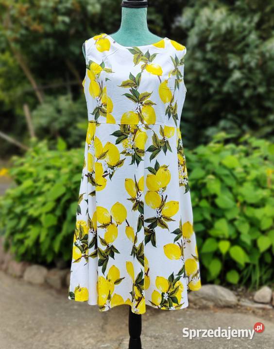 Sukienka retro 42 XL 44 XXL midi cytryny lemon Szczecin