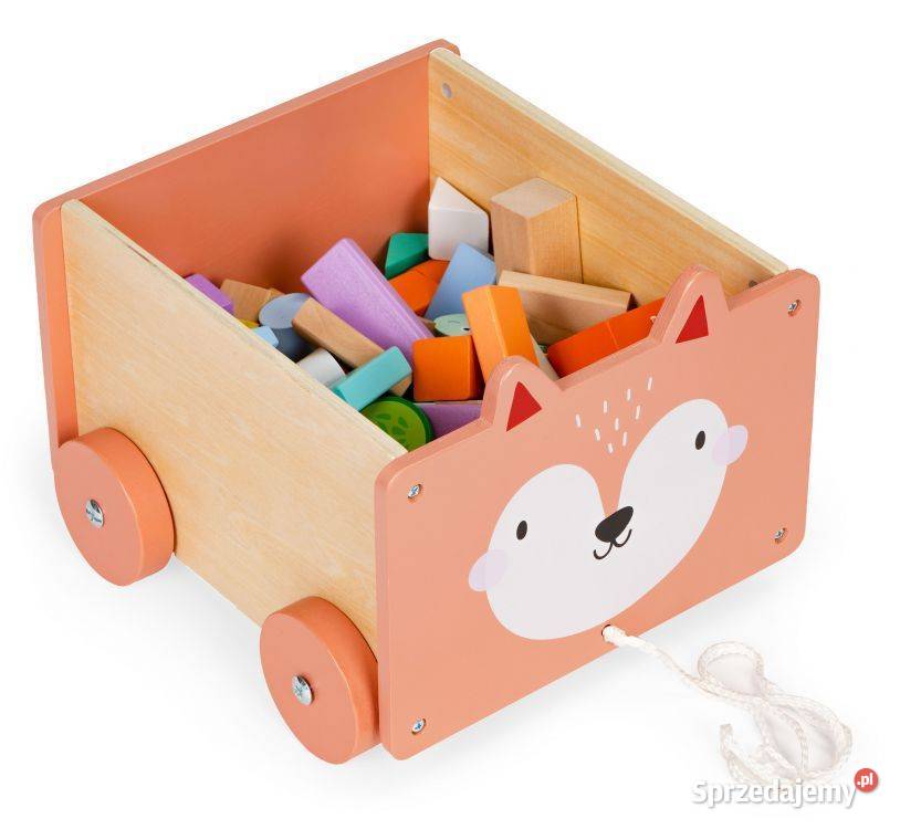 Drewniany wózek na sznurku pojemnik klocki Bielsk Podlaski