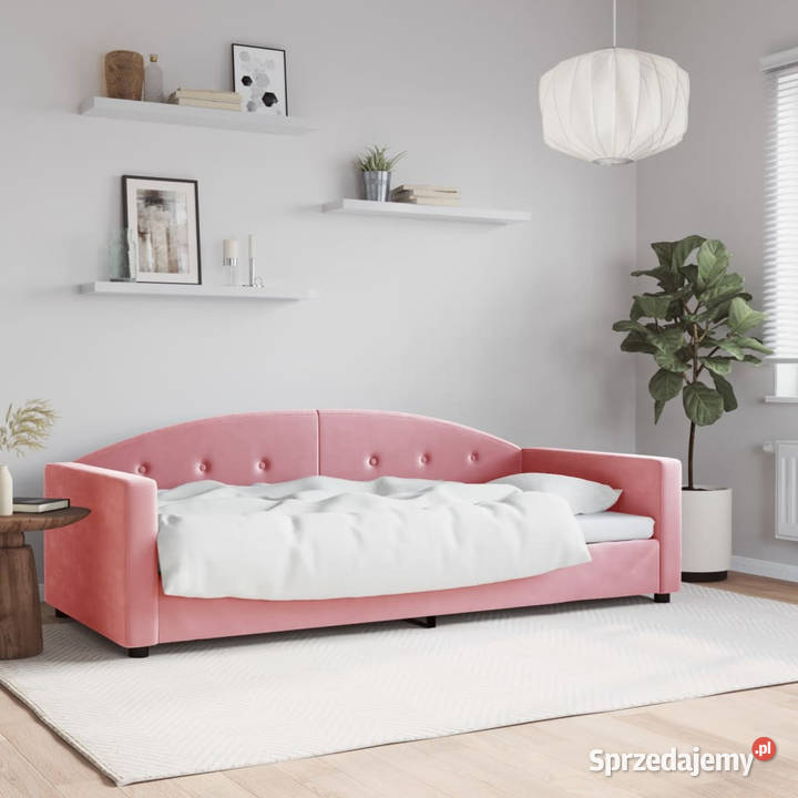 Sofa z funkcją spania różowa obita aksamitem