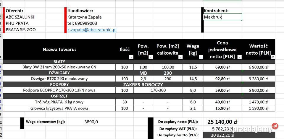Szalunki stropowe 100 m2 zestaw kompletny nowy Kraków