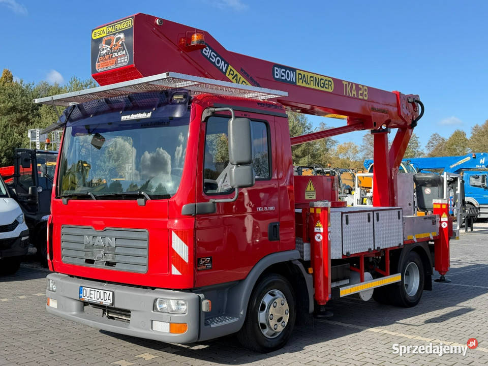 MAN TGL 8180 Zwyżka Palfinger TKA 28 m w bok 20m tachograf Widełki
