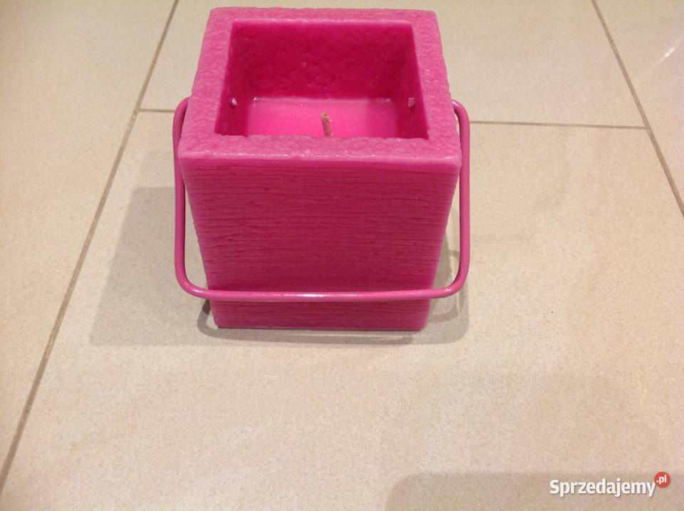 Duża Świeca Kwadratowa Różowa Lampion Zapachowa Nowa Sól sprzedam