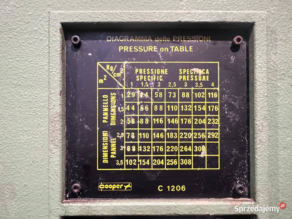 Prasa półkowa do fornirowania Cooper 30001300 Juszczyn sprzedam