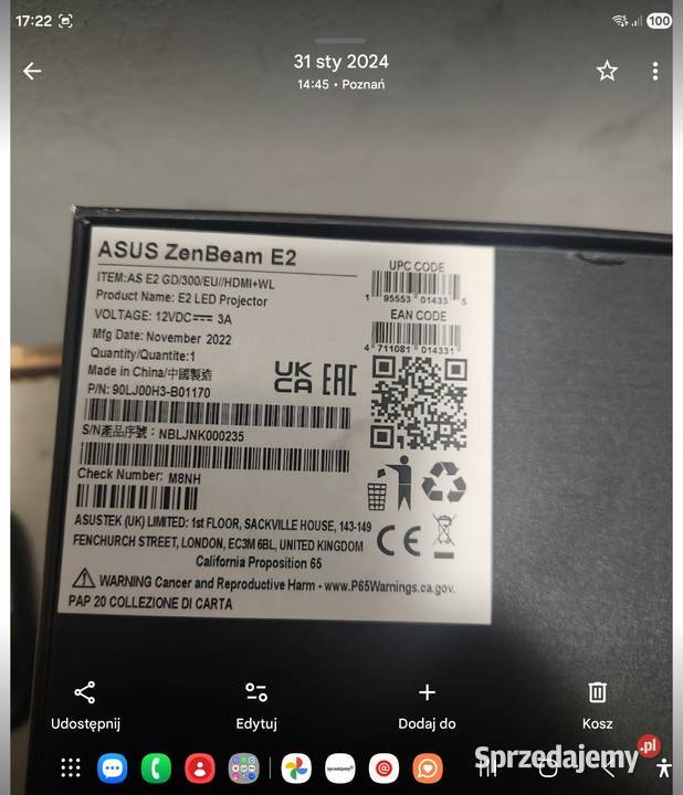 Projektor ASUS ZenBeam E2 mini projektor LED DisplayPort  sprzedam