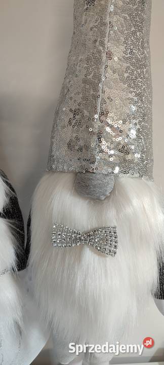 Skrzaty świąteczne para srebrny szary siwy Lipnica