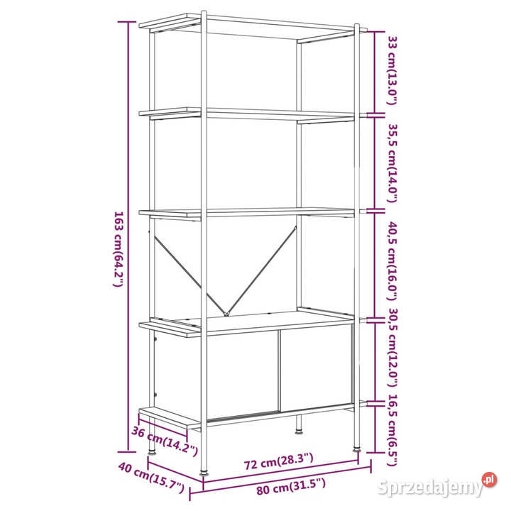 Regał z szafką 80x40x163 stal i materiał Warszawa