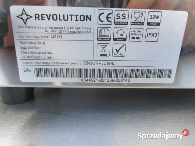 Naświetlacz Sterylizator Do Jaj Revolution wielkopolskie Ostrów Wielkopolski