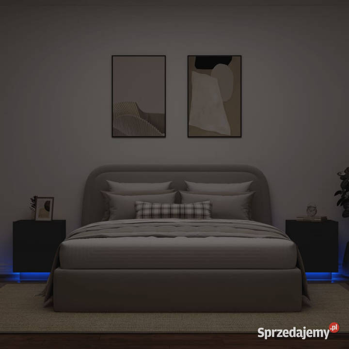 Szafki nocne z LED 2 czarne materiał Warszawa