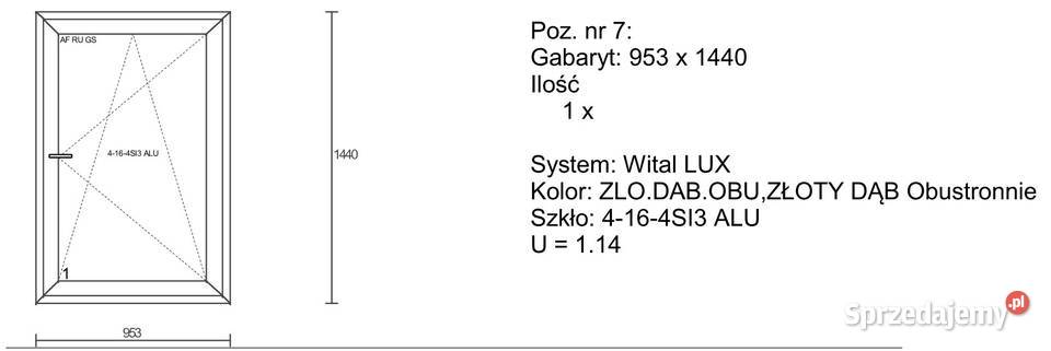 Okno PCV 953 x 1440 ZŁOTY DĄB DWUSTRONNY KOLOR Krasnosielc