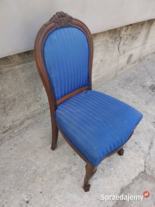 Mahoniowe kobaltowe krzesło antyk Do renowacji sprzedam