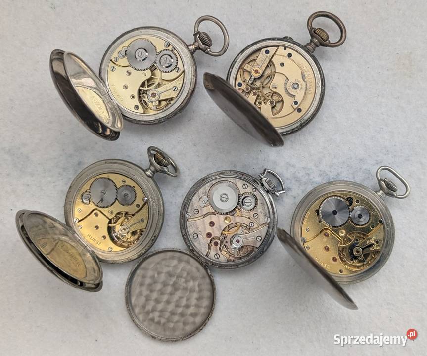 Zestaw 5 vintage zegarków kieszonkowych zenith Jarocin