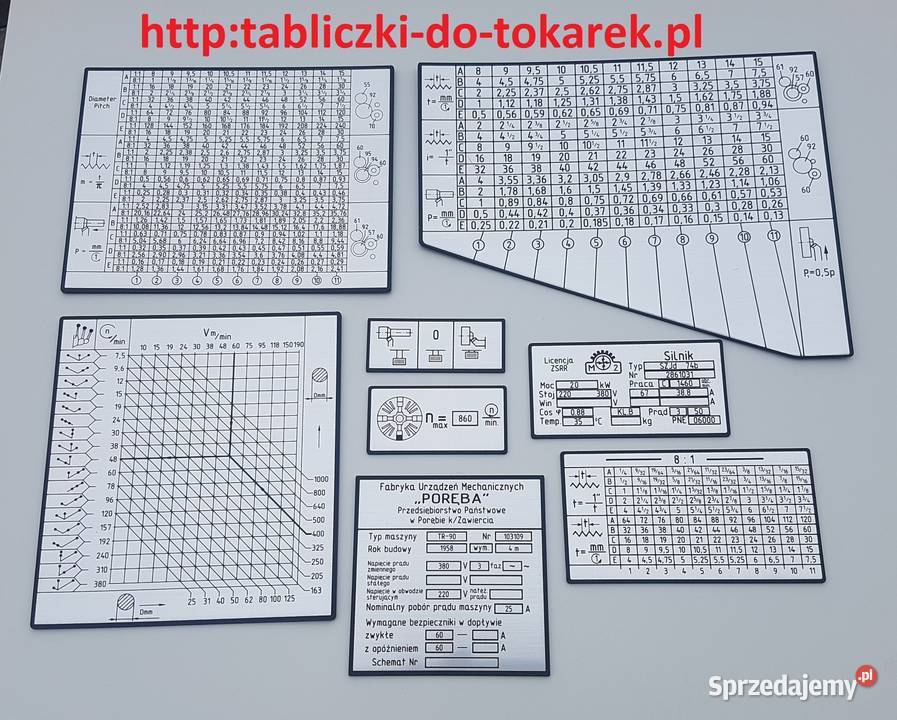 Tokarka TR 90 Tabliczka Tabliczki Tabela Gwintów łódzkie Zelów