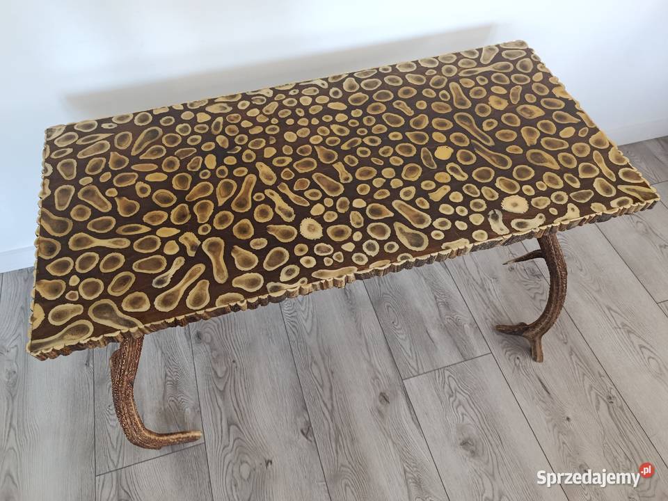 Duży Stół Myśliwski z Poroża Jelenia