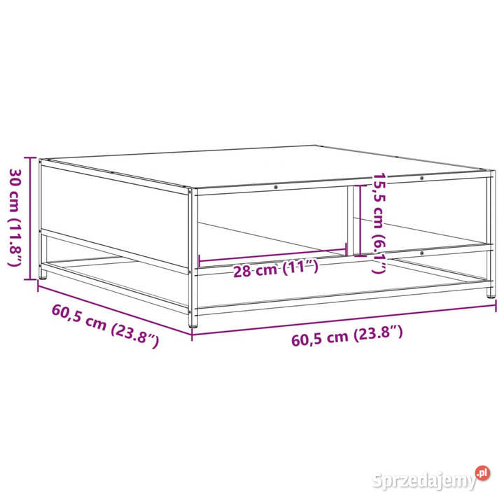 Stolik kawowy brązowy dąb 605x605x30 WM848768 Warszawa