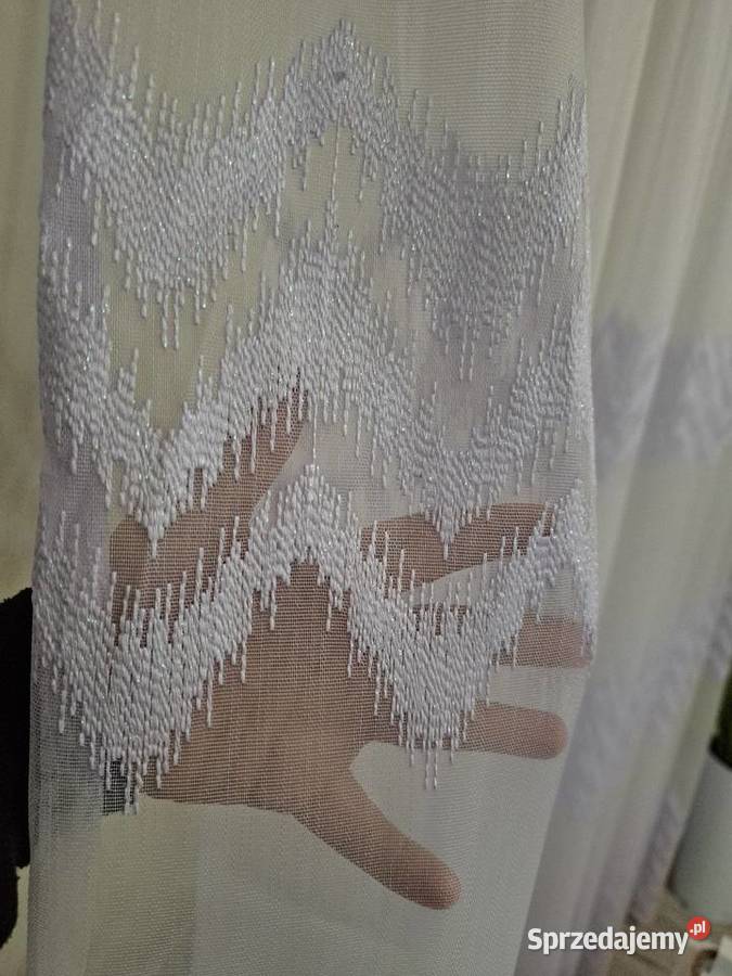 Firanka Długa z markizety bambus haftowana Na biały Zawiercie