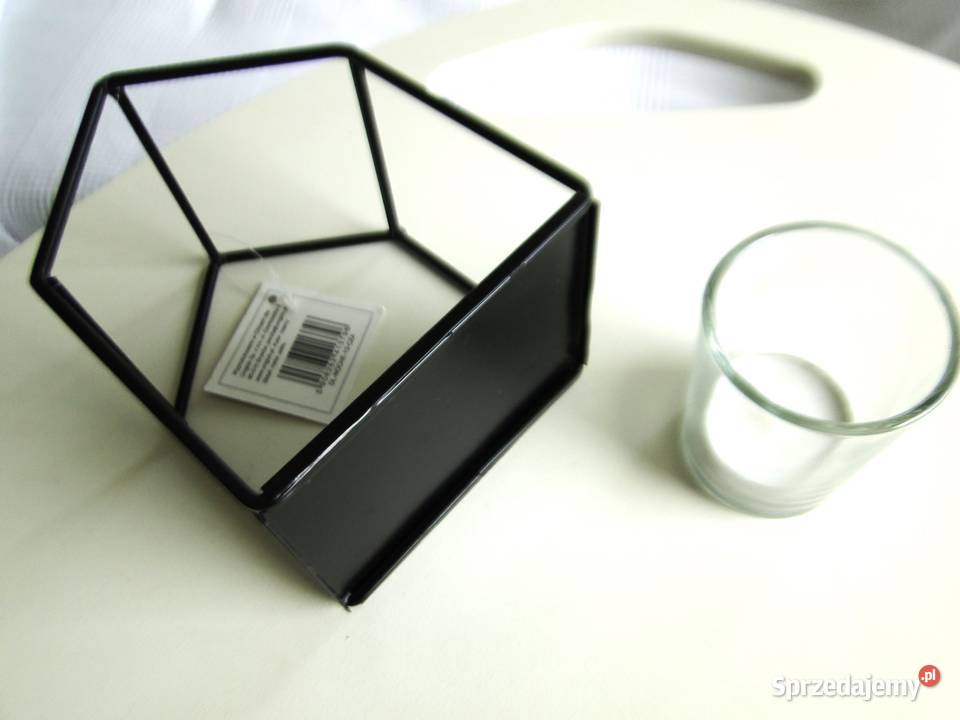 Nowy metalowy świecznik szklany wkład czarny Warszawa