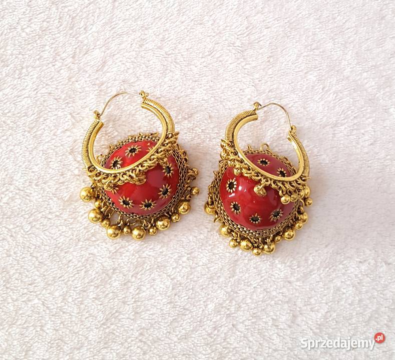 Kolczyki duże boho indyjskie jhumka czerwone Szczecin