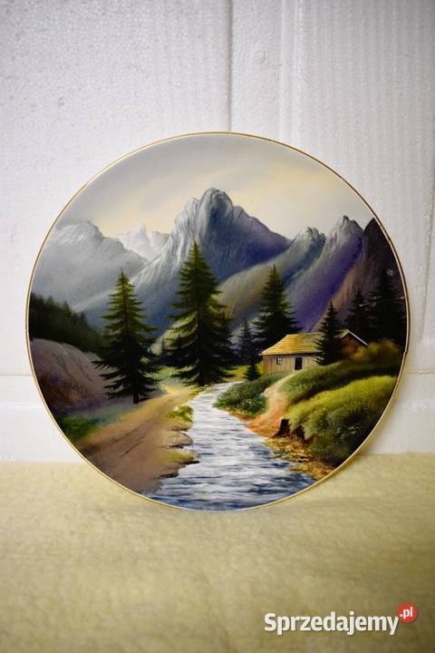 Duży talerz ozdobny z pejzażem górskim