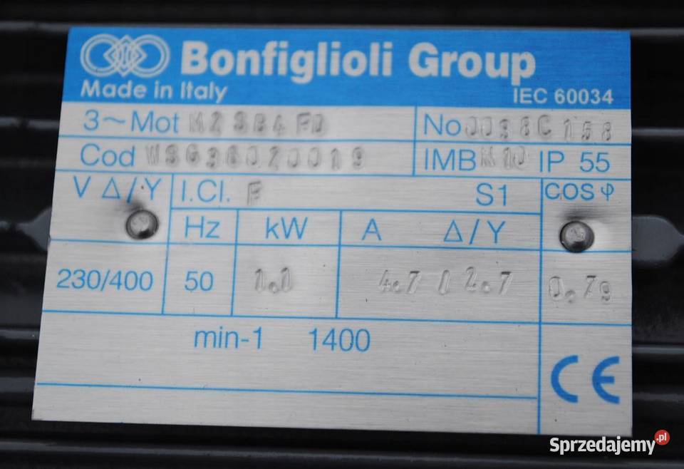 Motoreduktor kątowy 11kw 100obrmin Bonfiglioli Kargowa