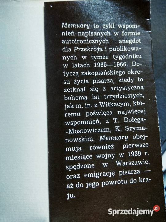 Choromański Memuary historie o Witkacym Warszawa sprzedam