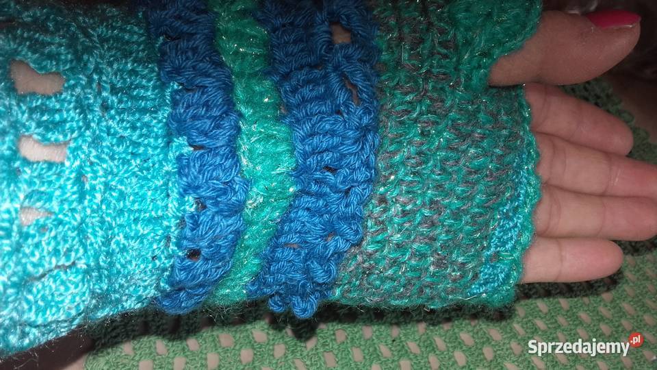 TURKUSOWA CZAPECZKA AŻUROWA MITENKI Piła