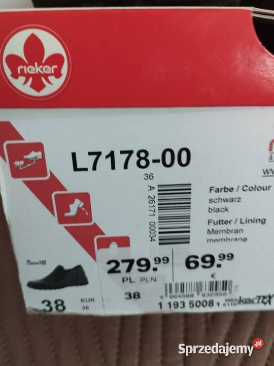 Półbuty damskie skórzane RIEKER L717800 38 NOWE Rieker Warszawa