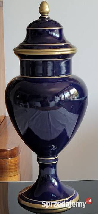 Wytworna ręcznie malowana kobaltowa duża amfora małopolskie