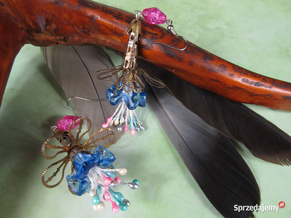 Kolczyki kwiatki dzwonki ażurowe niebieski Kolczyki Katowice