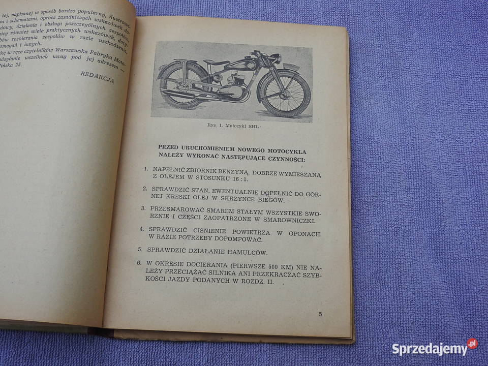 Obsługa Motocykla SHL 125 1953 stan nie Sokół Warszawa sprzedam