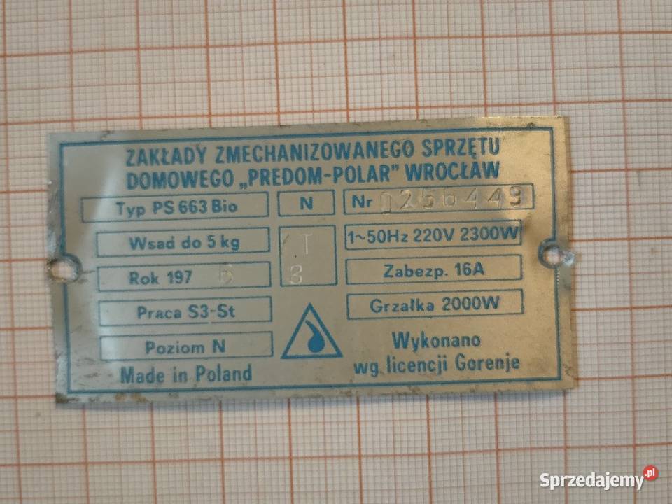 Stara tabliczka znamionowa Predom Polar Wrocław 1976.