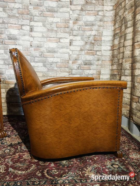 Dwa potężne fotele z prawdziwej skóry i drewna świętokrzyskie Sandomierz sprzedam