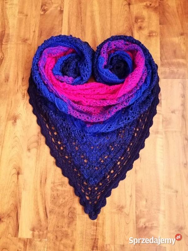 Chusta Ombre fuksja chaber granat rękodzieło na Dla kobiet świętokrzyskie Skarżysko-Kamienna sprzedam