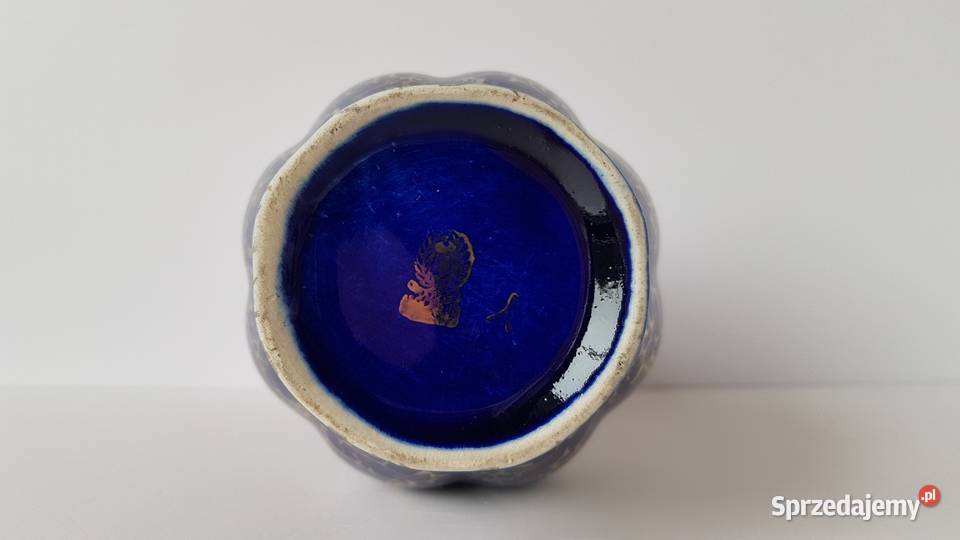 Kobaltowo złoty porcelitowy wazon wazonik Dąbrowa Górnicza