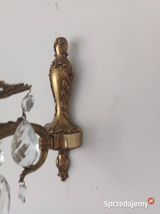 Stare kinkiety z kryształami mosiądz Budzyń