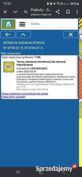 Działka rekreacyjna jeziorem Dzierzgoń Gonty