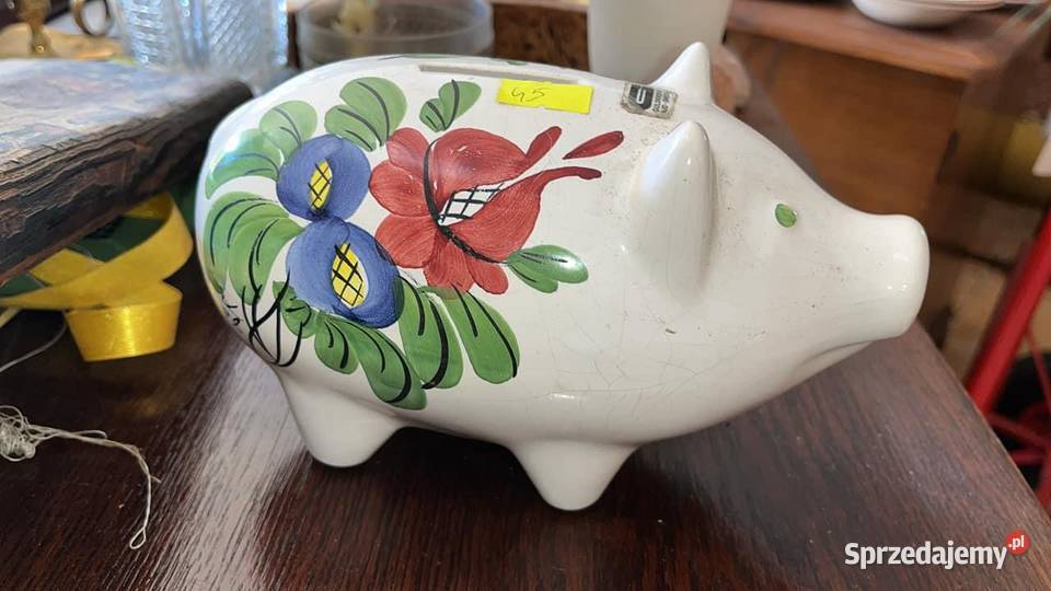 Skarbonka świnka Największa w kwiatki Sygnowana