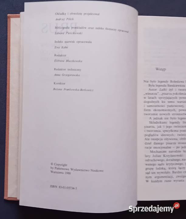 Prus z dziejów recepcji twórczości PWN 1988 r Antykwariat Koźminek