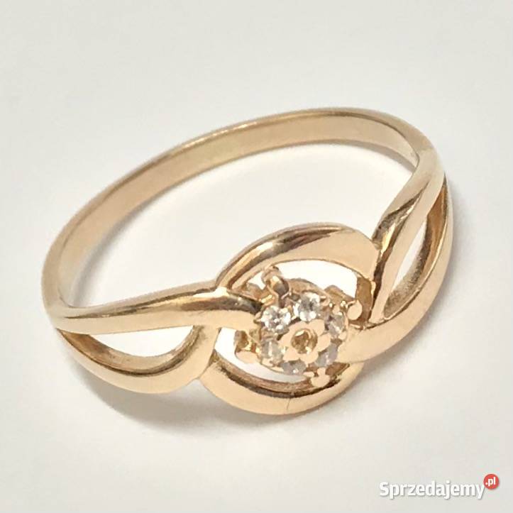 Złoty PIERŚCIONEK 585 14K AŻUROWY cud KAMIENIE mazowieckie