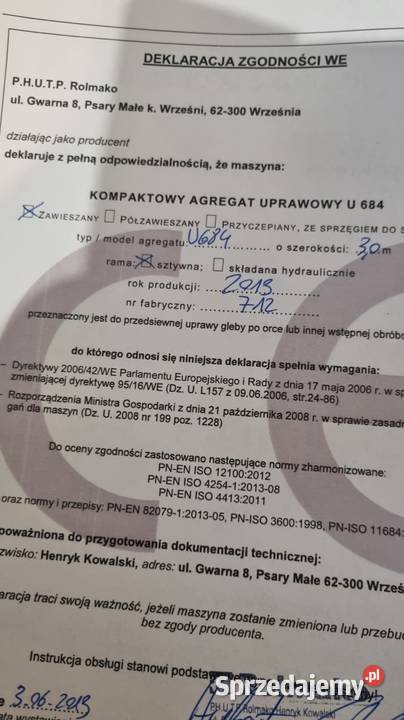 Kompaktowy Agregat Uprawowy Rolmako U 684 Rolnictwo Ziębice