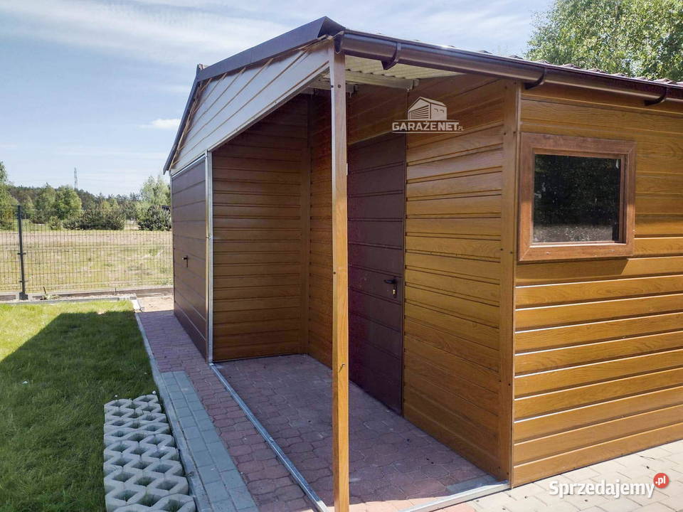 GARAŻ BLASZANY 6m x 6m DWUSPAD BRAMA DRZWI OKNO Domki narzędziowe Łapanów