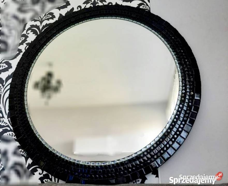 LUSTRO okrągłe glamour czarne kryształki czarny Przemyśl sprzedam