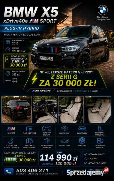 BMW X5 MSPORT F15 HYBRYDA PLUGIN 120 Nowe lepsze X5 M Trzebiatów