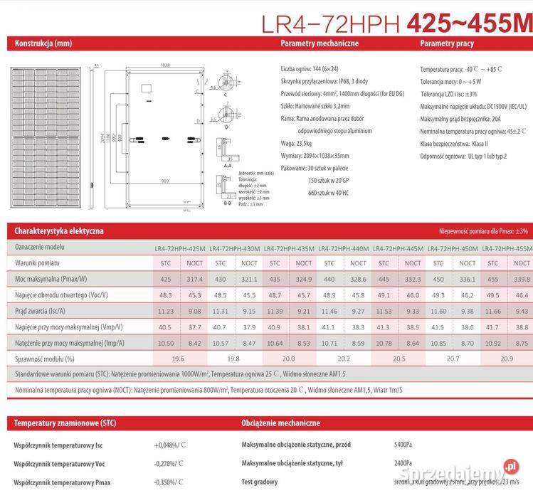 Paleta 30 Panel PV LONGi 450W LR472HPH Mono