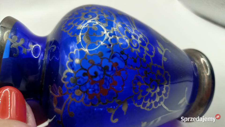 Wazon szklany vintage malowany srebrem Zamość