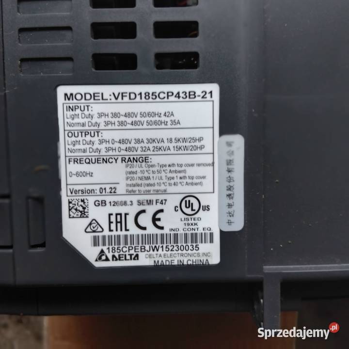 Falownik Delta VFD185CP43B21 Marszowice