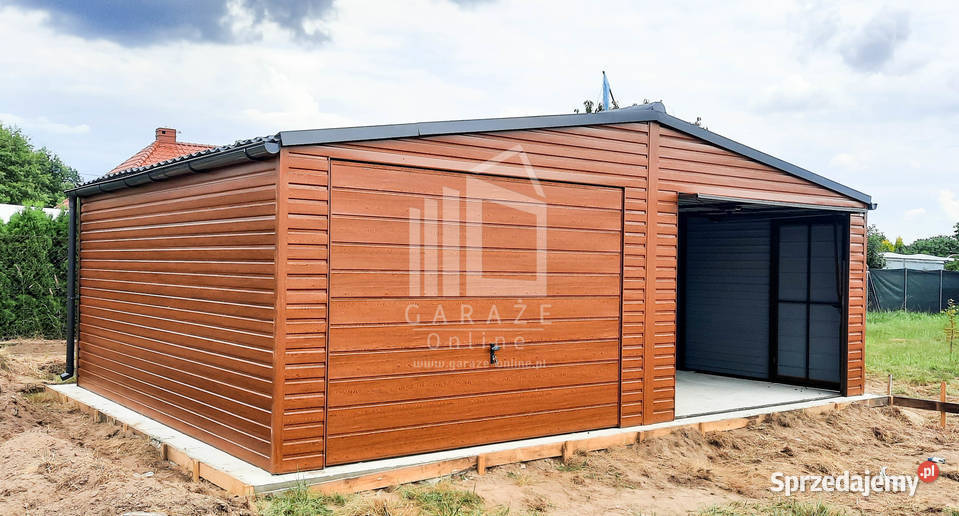 GARAŻ BLASZANY 7m x 6m dwuspadowy 2x Brama drzwi Bochnia