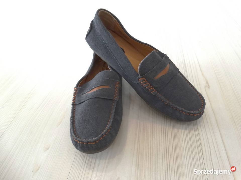 Buty Mokasyny Skórzane Skóra Naturalna Szare szary/srebrny Półbuty Łomża