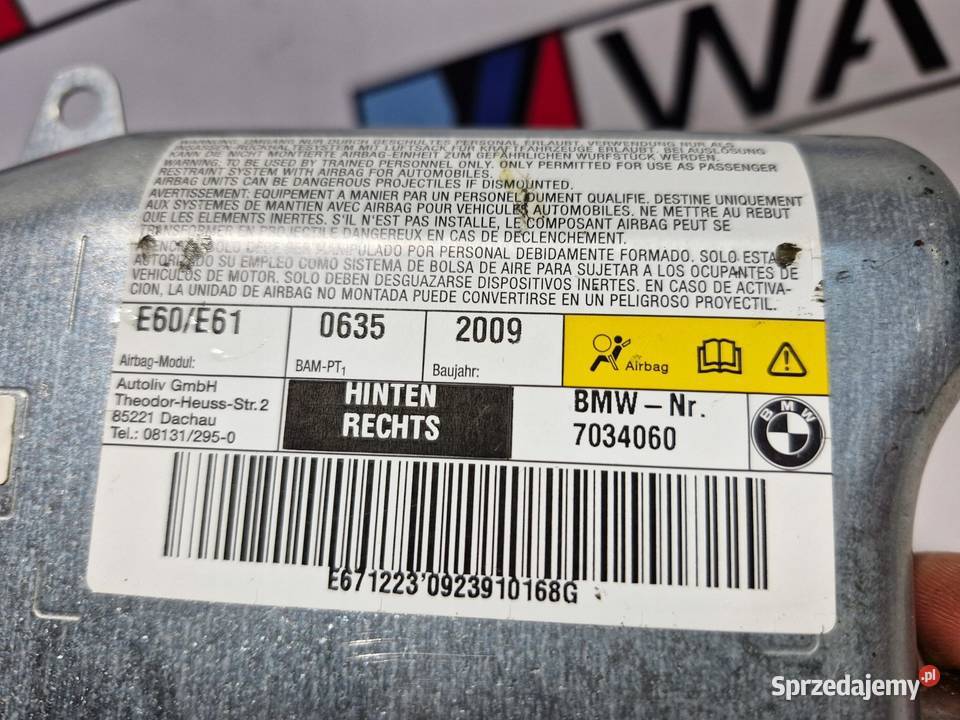 BMW E60 E61 PODUSZKA POWIETRZNA PRAWY TYŁ AIRBAG osobowe dolnośląskie
