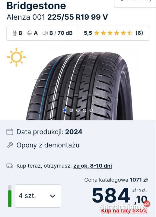 Opony letnie Bridgestone Alenza 22555 R19 225 Samochodowe śląskie Zaborze