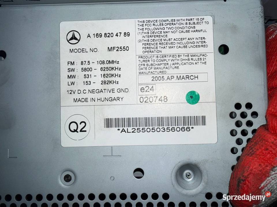Radio fabryczne CD MF2550 Mercedes a klasa Ostrów Wielkopolski